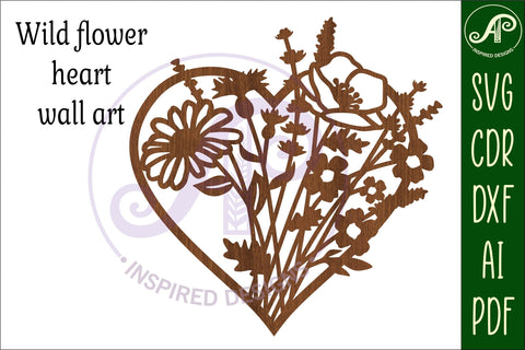 Heart wild flower wall sign, SVG laser cut file SVG APInspireddesigns 