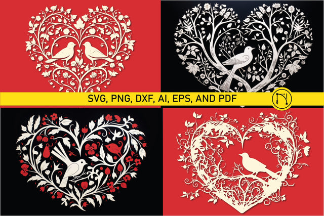 Heart with Bird and Branch SVG Bundle SVG MD JOYNAL ABDIN 