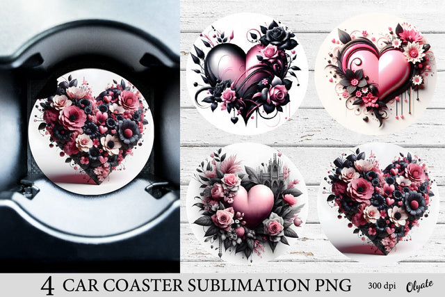 Heart with Flower Car Coaster PNG. Valentine’s Day Coaster Sublimation Olga Terlyanskaya 