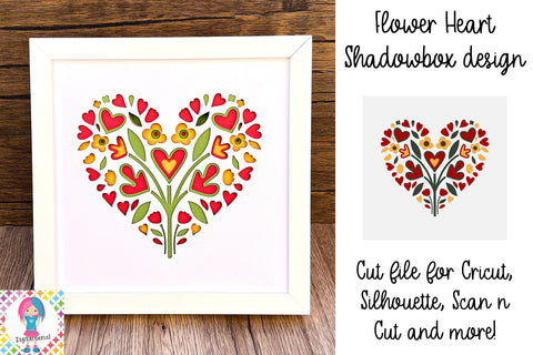 Heart with flowers SVG | 3D Shadowbox design. SVG Digital Gems 