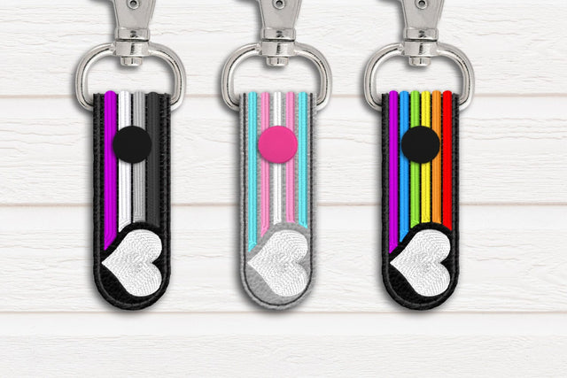 Heart with Rainbow Lines ITH Key Fob Applique Embroidery Trio Embroidery/Applique DESIGNS Designed by Geeks 