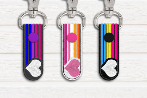 Heart with Rainbow Lines ITH Key Fob Applique Embroidery Trio Embroidery/Applique DESIGNS Designed by Geeks 