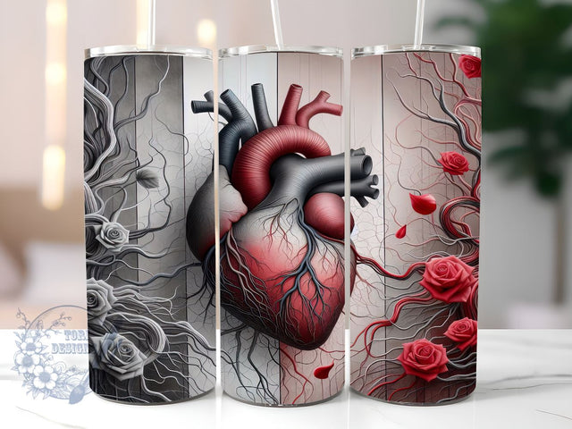 Heart With Roses Halloween 20oz Skinny Tumbler, Heart Halloween Tumbler Png, Straight & Tapered Tumbler Wrap, Instant Digital Download Sublimation ToriDesigns 