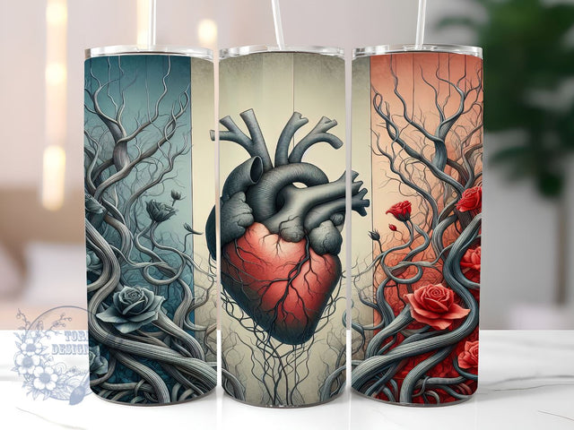 Heart With Roses Halloween 20oz Skinny Tumbler, Heart Halloween Tumbler Png, Straight & Tapered Tumbler Wrap, Instant Digital Download Sublimation ToriDesigns 