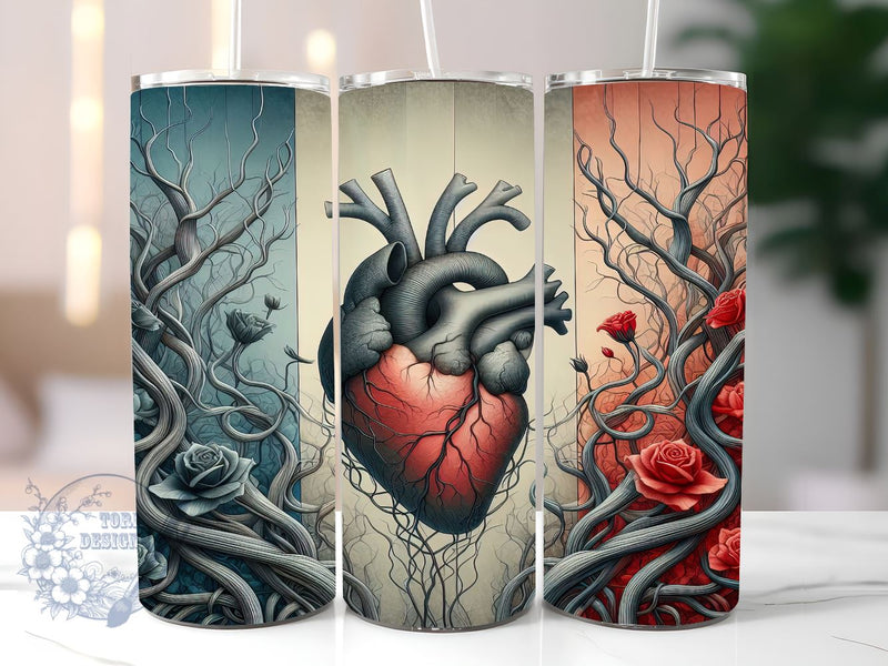 Heart With Roses Halloween 20oz Skinny Tumbler, Heart Halloween Tumbler Png, Straight & Tapered Tumbler Wrap, Instant Digital Download Sublimation ToriDesigns 