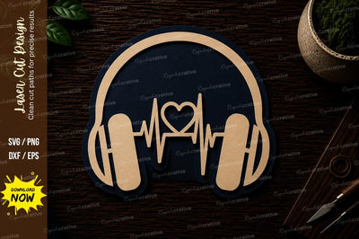 Heartbeat Headphones Love Music Laser Cut SVG File SVG Regulrcrative 