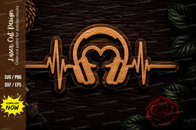 Heartbeat Headphones Music Love Laser Cut SVG File SVG Regulrcrative 