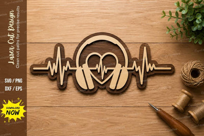 Heartbeat Nurse Stethoscope Wall Art Laser Cut SVG File SVG Regulrcrative 