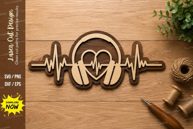 Heartbeat Nurse Stethoscope Wall Art Laser Cut SVG File SVG Regulrcrative 