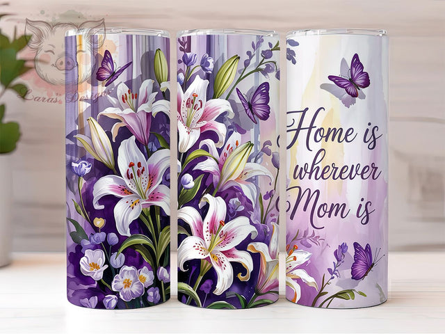 Heartfelt Sentimental Floral Mom Tumbler, Home Is With Mom PNG, 20oz Sublimation Design, Mother's Day Tumbler, Sentimental Mom Tumbler, Mom Quote Tumbler Wrap Sublimation Lara' s Designs 