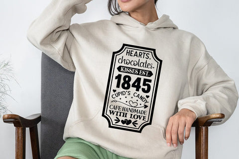 Hearts chocolates kisses est 1845 cupids candy cafe handmade with love SVG Angelina750 