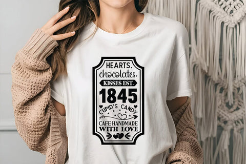 Hearts chocolates kisses est 1845 cupids candy cafe handmade with love SVG Angelina750 