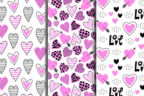 Hearts Doodle Seamless Patterns Digital Pattern Rin Green 