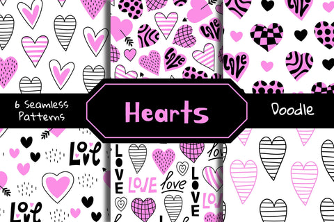 Hearts Doodle Seamless Patterns Digital Pattern Rin Green 