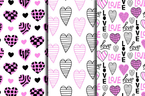 Hearts Doodle Seamless Patterns Digital Pattern Rin Green 