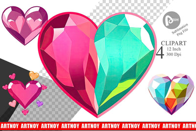 Hearts Gemstones Clipart Sublimation artnoy 