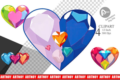 Hearts Gemstones Clipart Sublimation artnoy 
