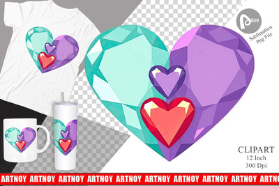 Hearts Gemstones Clipart Sublimation artnoy 