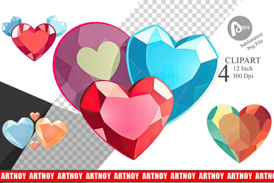 Hearts Gemstones Clipart Sublimation artnoy 