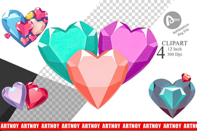 Hearts Gemstones Clipart Sublimation artnoy 