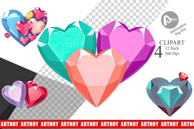 Hearts Gemstones Clipart Sublimation artnoy 