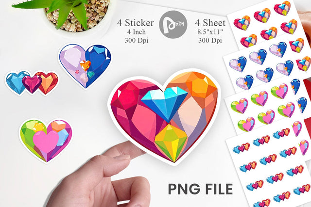 Hearts Gemstones Sticker Sublimation artnoy 