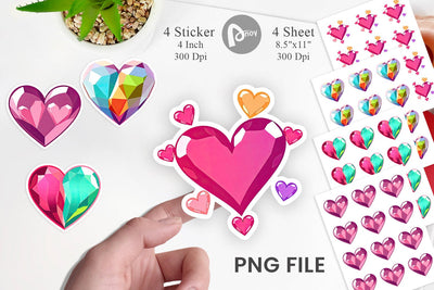 Hearts Gemstones Sticker Sublimation artnoy 