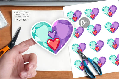 Hearts Gemstones Sticker Sublimation artnoy 