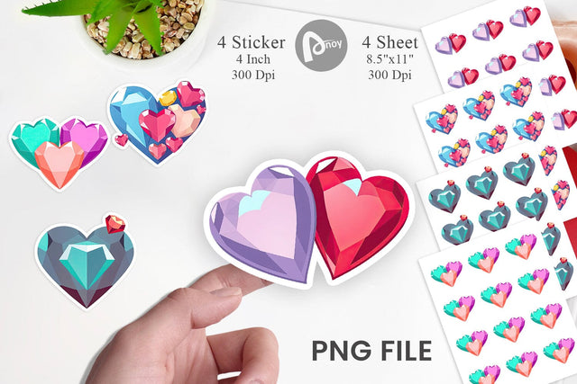 Hearts Gemstones Sticker Sublimation artnoy 