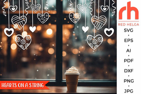 Hearts on a String SVG, Hanging Ornament Cut File SVG RedHelgaArt 