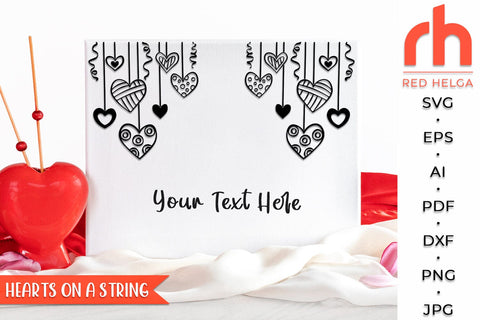 Hearts on a String SVG, Hanging Ornament Cut File SVG RedHelgaArt 