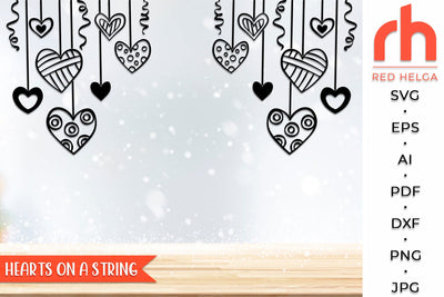 Hearts on a String SVG, Hanging Ornament Cut File SVG RedHelgaArt 