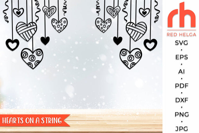 Hearts on a String SVG, Hanging Ornament Cut File SVG RedHelgaArt 