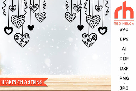 Hearts on a String SVG, Hanging Ornament Cut File SVG RedHelgaArt 