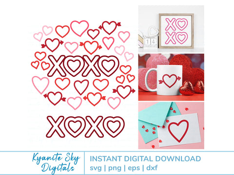 Hearts Outline SVG Bundle Love Hugs and Kisses Valentine Shapes SVG Kyanite Sky Digitals 