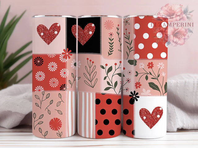 Hearts Patchwork Love Tumbler, Patchwork Tumbler, Stylish 20oz Wrap, Sublimation Design, Trendy Gift Idea, Heart Patch Wrap, Patchwork Love Tumbler Sublimation Li Zamperini 
