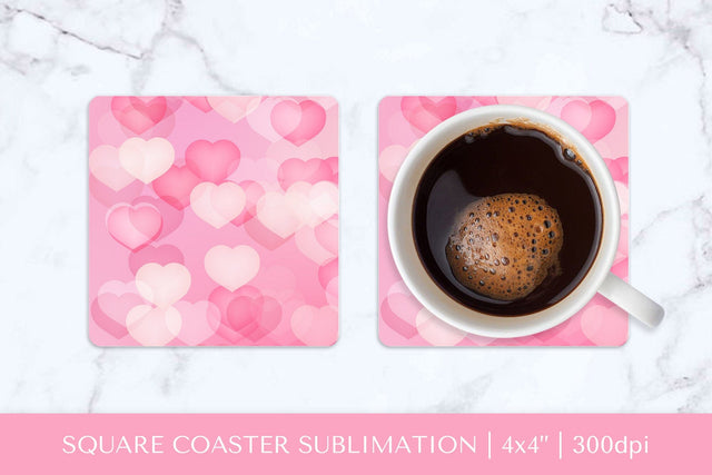 Hearts square coaster sublimation. Pink Valentines coaster Sublimation LaBelezoka 