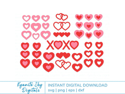 Hearts SVG Bundle cut-out and layered Valentine shapes SVG Kyanite Sky Digitals 