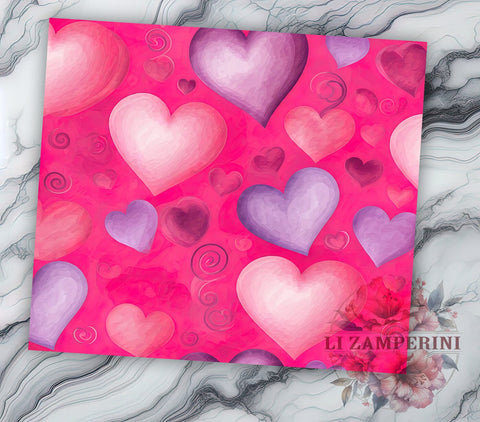 Hearts Tumbler Wrap, Valentine's Day Design, Purple Heart Pattern, Sublimation 20oz Tumbler, Seamless Wrap PNG, Love Theme Drinkware, Romantic Tumbler Art Sublimation Li Zamperini 