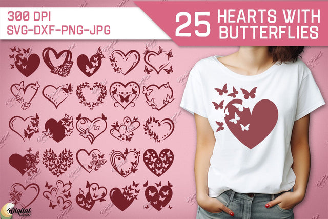 Hearts With Butterflies SVG Bundle. Valentine Tshirt Design SVG SVG Evgenyia Guschina 