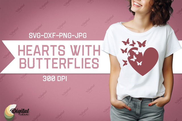 Hearts With Butterflies SVG. Valentine Tshirt Design SVG SVG Evgenyia Guschina 