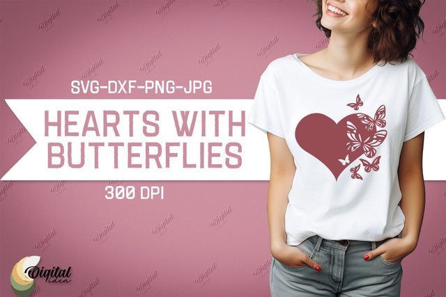 Hearts With Butterflies SVG. Valentine Tshirt Design SVG SVG Evgenyia Guschina 