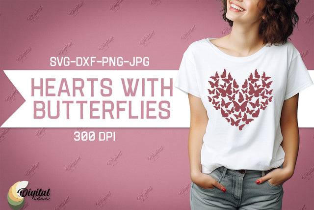 Hearts With Butterflies SVG. Valentine Tshirt Design SVG SVG Evgenyia Guschina 