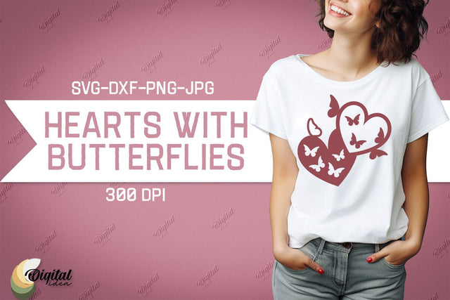 Hearts With Butterflies SVG. Valentine Tshirt Design SVG SVG Evgenyia Guschina 