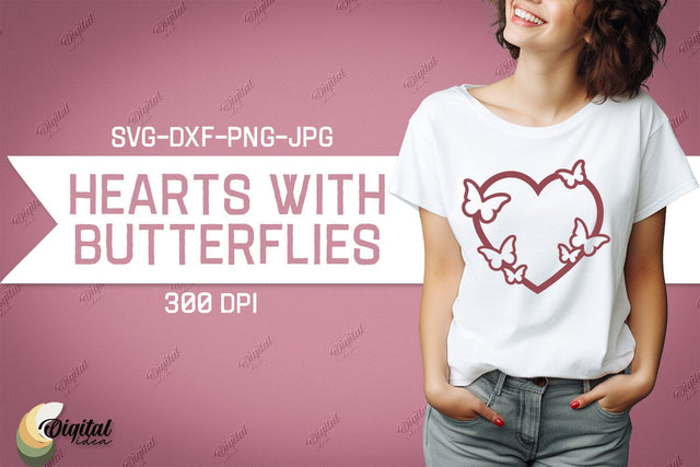 Hearts With Butterflies SVG. Valentine Tshirt Design SVG SVG Evgenyia Guschina 