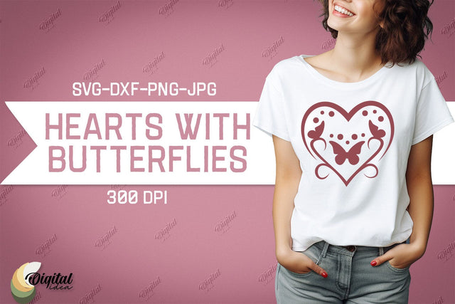 Hearts With Butterflies SVG. Valentine Tshirt Design SVG SVG Evgenyia Guschina 