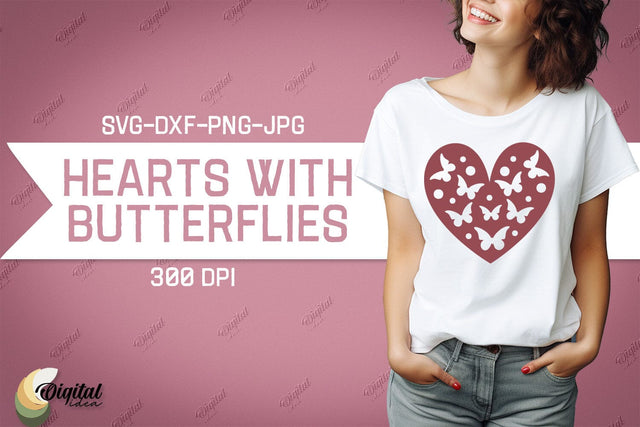 Hearts With Butterflies SVG. Valentine Tshirt Design SVG SVG Evgenyia Guschina 