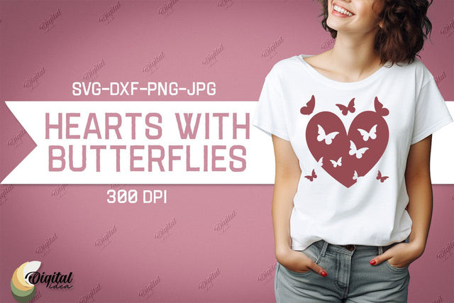 Hearts With Butterflies SVG. Valentine Tshirt Design SVG SVG Evgenyia Guschina 