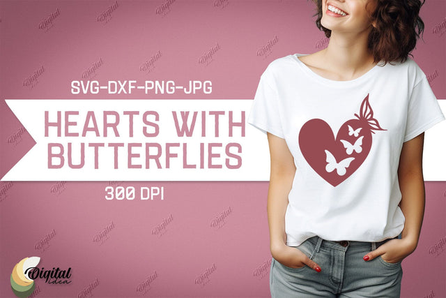 Hearts With Butterflies SVG. Valentine Tshirt Design SVG SVG Evgenyia Guschina 