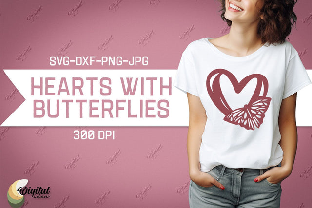 Hearts With Butterflies SVG. Valentine Tshirt Design SVG SVG Evgenyia Guschina 
